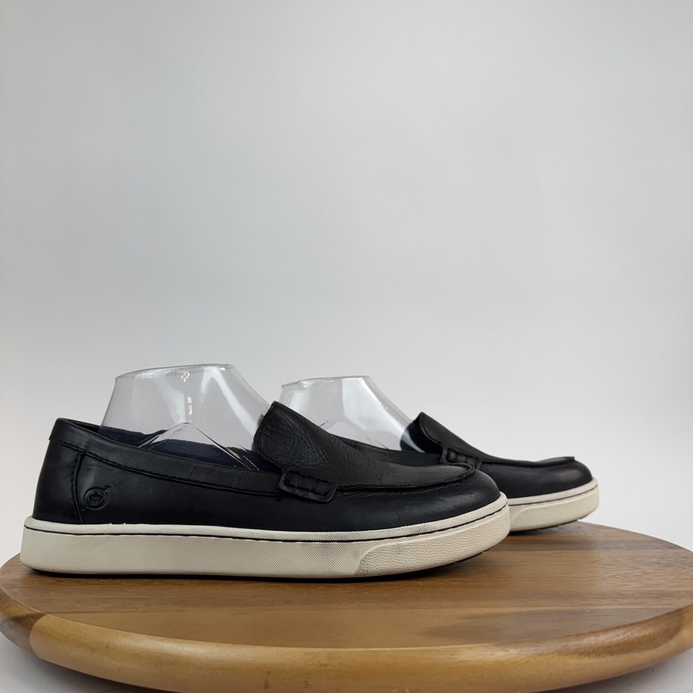 New Mens Born Axel Black Leather Slip On Loafers Casual Comfort Shoes Size 8 M